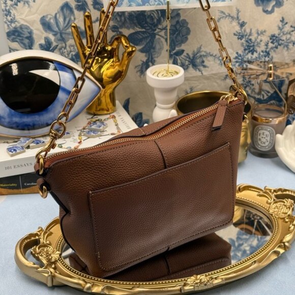 🆕 OROTON 🧿 NWOT Lily Zip Top Leather Crossbody, Brown *MISSING TOP STRAP* - Picture 7 of 15